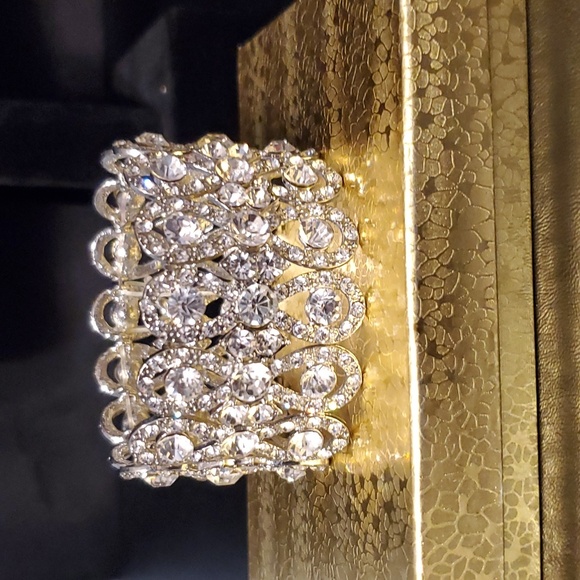 Wide Elastic Rhinestone Bracelet: Bridal Formal Special Occasion Competi… - Picture 2 of 3